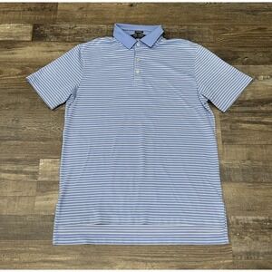 Polo Golf Ralph Lauren Performance Mens Polo Shirt White Blue Stripe Medium READ